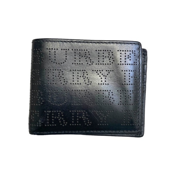 Burberry black leather perforated men’s wallet rare - Picture 1 of 9